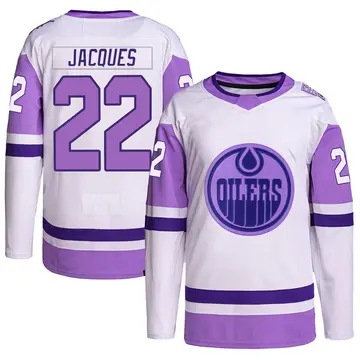 Authentic Youth Jean-Francois Jacques White/Purple Edmonton Oilers Hockey Fights Cancer Primegreen Jersey