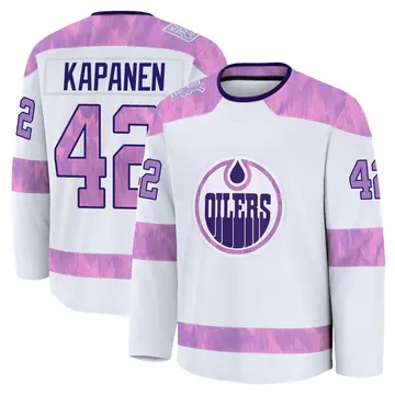 Premium Men's Kasperi Kapanen White Edmonton Oilers 2024 Hockey Fights Cancer Practice Jersey